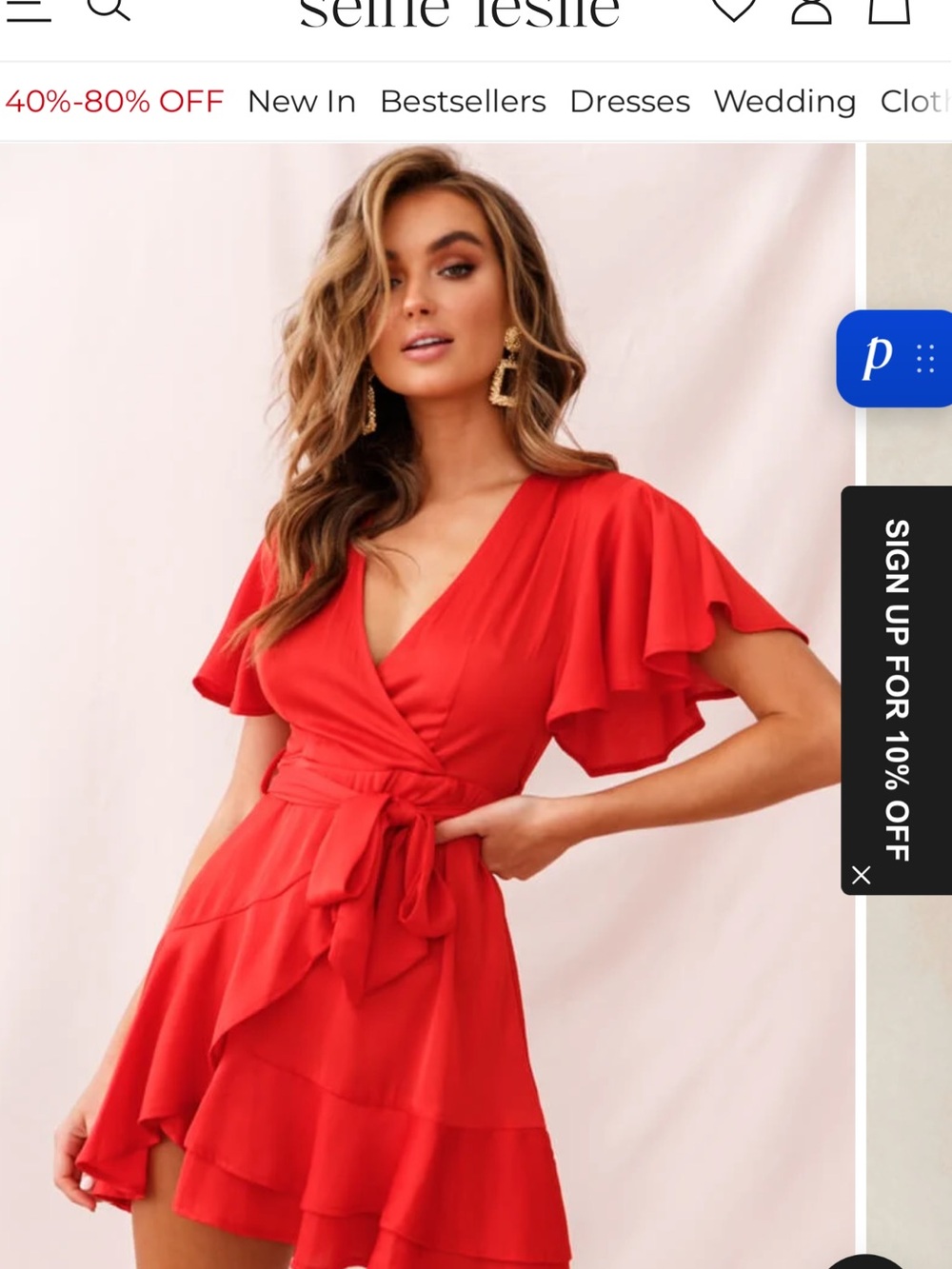 Selfie Leslie Red Flutter Sleeve Wrap dress - Picture 3 of 4